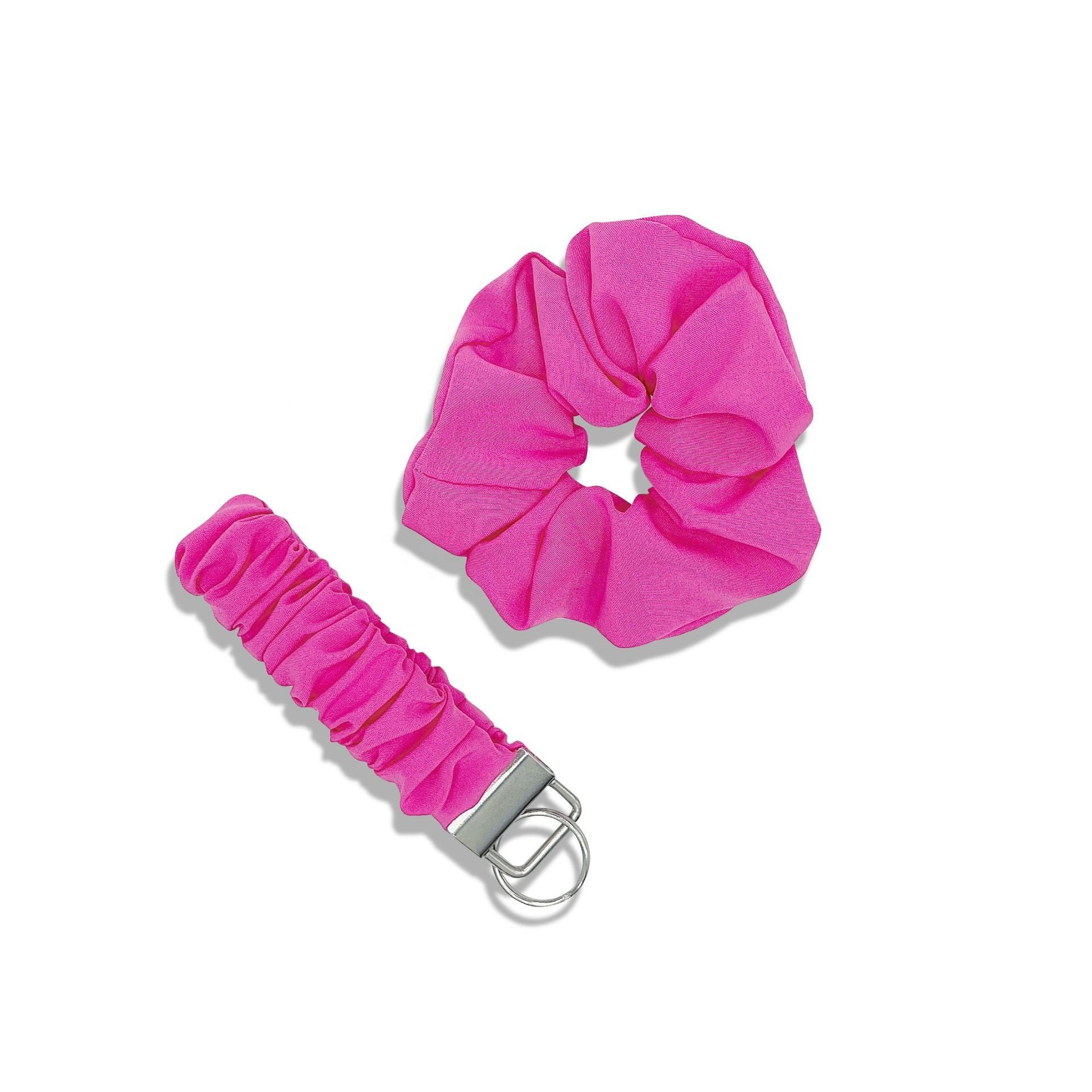 New Arrival Hair Accessories Polyester Fabric Self Defense Keychain Customized Pattern Wristlet Scrunchie Keychain