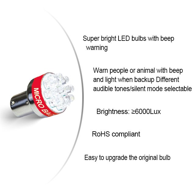 Universal Smart Reverse Beep Light Halogen & LED Tail Light with 1156 P21W for Truck, Rear Brake Light, Red