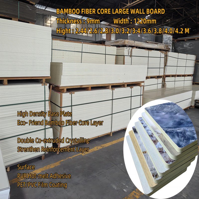 Wood Veneer Bamboo Fiber Crystal Wall Board Bamboo Acrylic Composited Wall Panel WPC Cladding Wall Marble Large Board