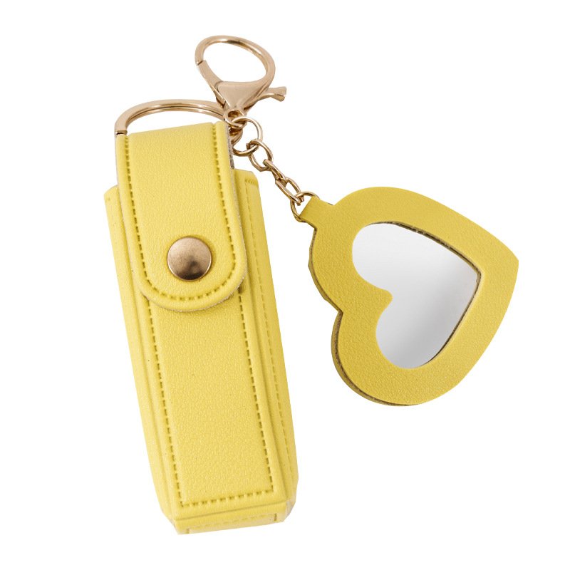 Portable lipstick bag creative small mirror keychain gift PU leather car bag charm keychain