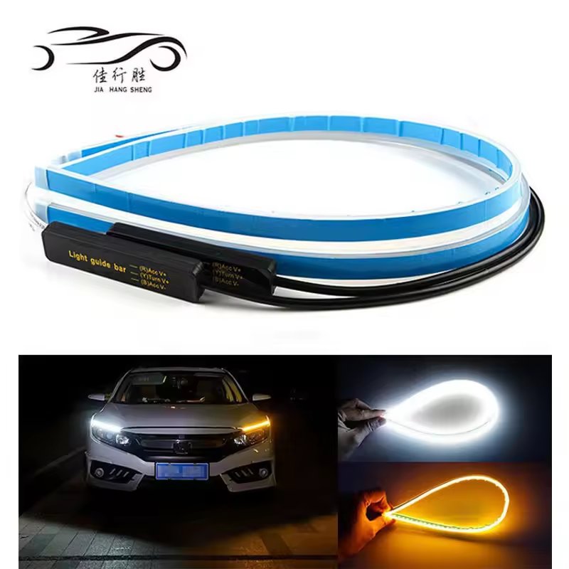 JHS led light bar ambient Slim Flexible Led DRL Strip For Car Headlight White Amber Turn Signal Light Sequential Function