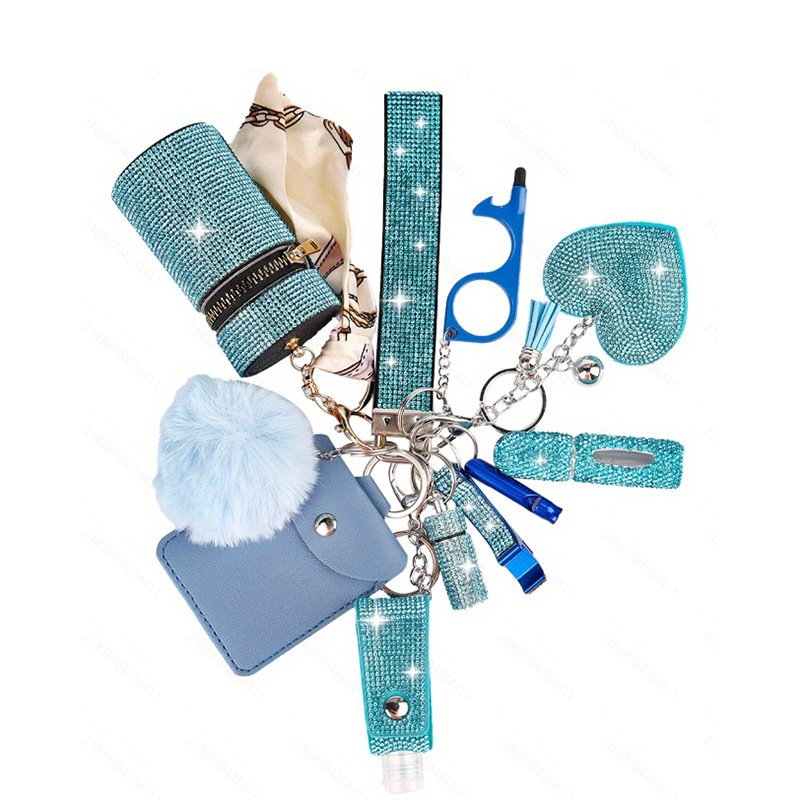Custom bulk self-defense keychain selling 11-piece diamond-encrusted set