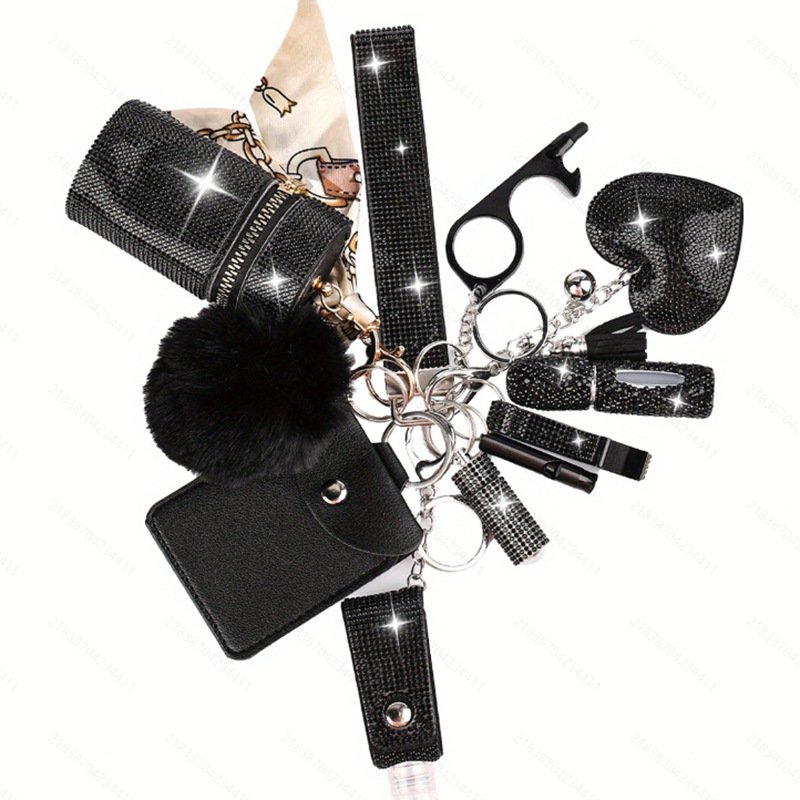 Custom bulk self-defense keychain selling 11-piece diamond-encrusted set