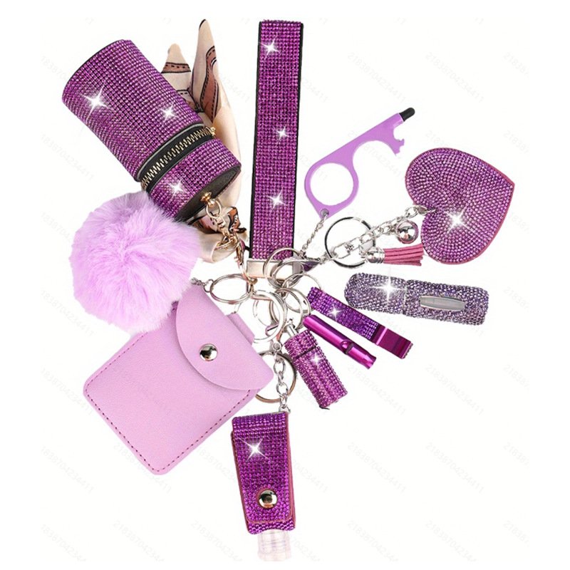 Custom bulk self-defense keychain selling 11-piece diamond-encrusted set