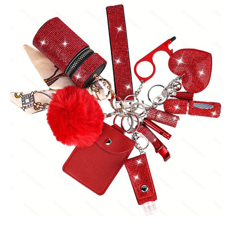 Custom bulk self-defense keychain selling 11-piece diamond-encrusted set