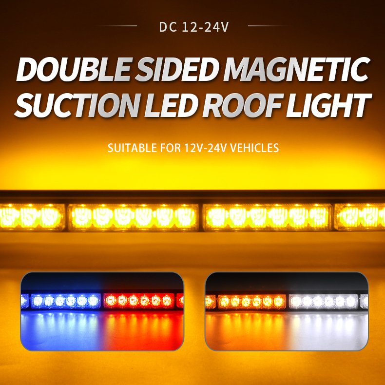 31" Car LED Flashing Warning Light Bar 4 Sides Super Bright Truck Roof Grid Strobe Emergency Light 12V 24V