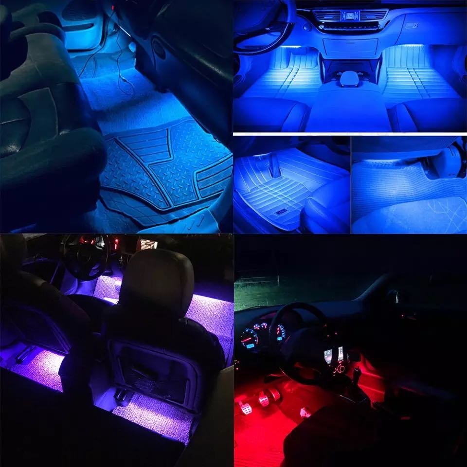 Car Interior RGB LED Strip Atmosphere Decorative Ambient Light Flexible Colored LED With Music Remote Controlled Rhythm Lamp