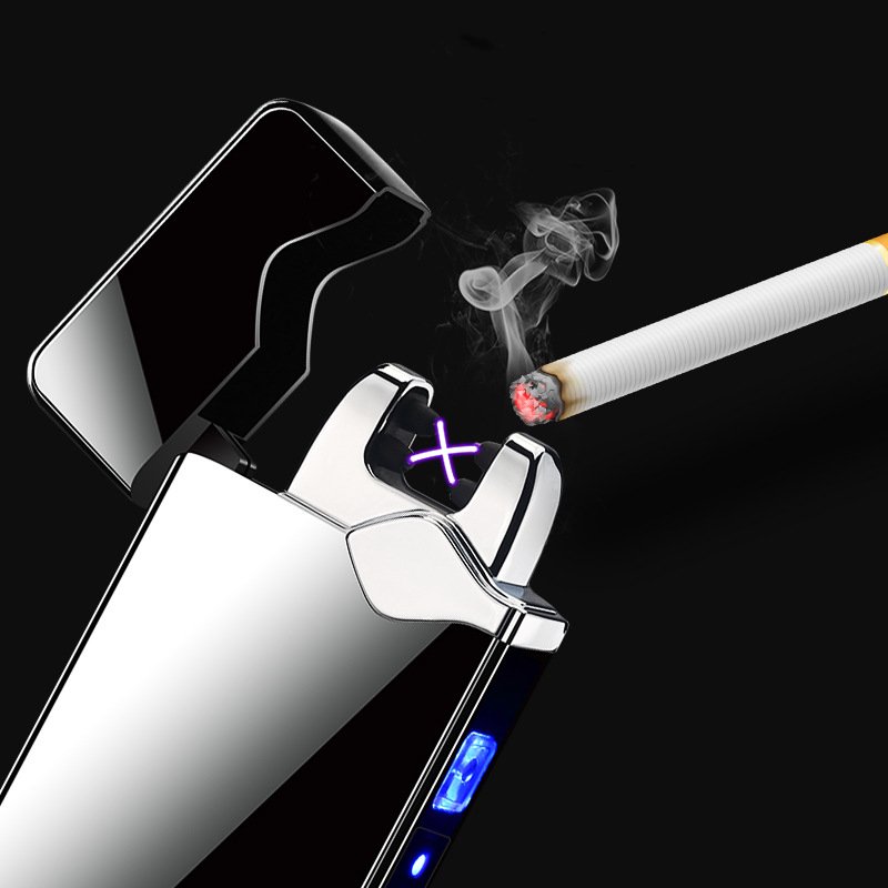 Spot wholesale new double arc windproof cigarette lighter power display usb rechargeable lighter gift