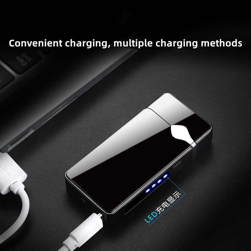 Spot wholesale new double arc windproof cigarette lighter power display usb rechargeable lighter gift