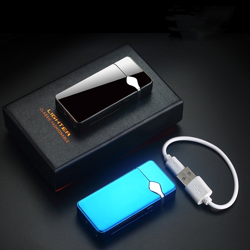 Spot wholesale new double arc windproof cigarette lighter power display usb rechargeable lighter gift