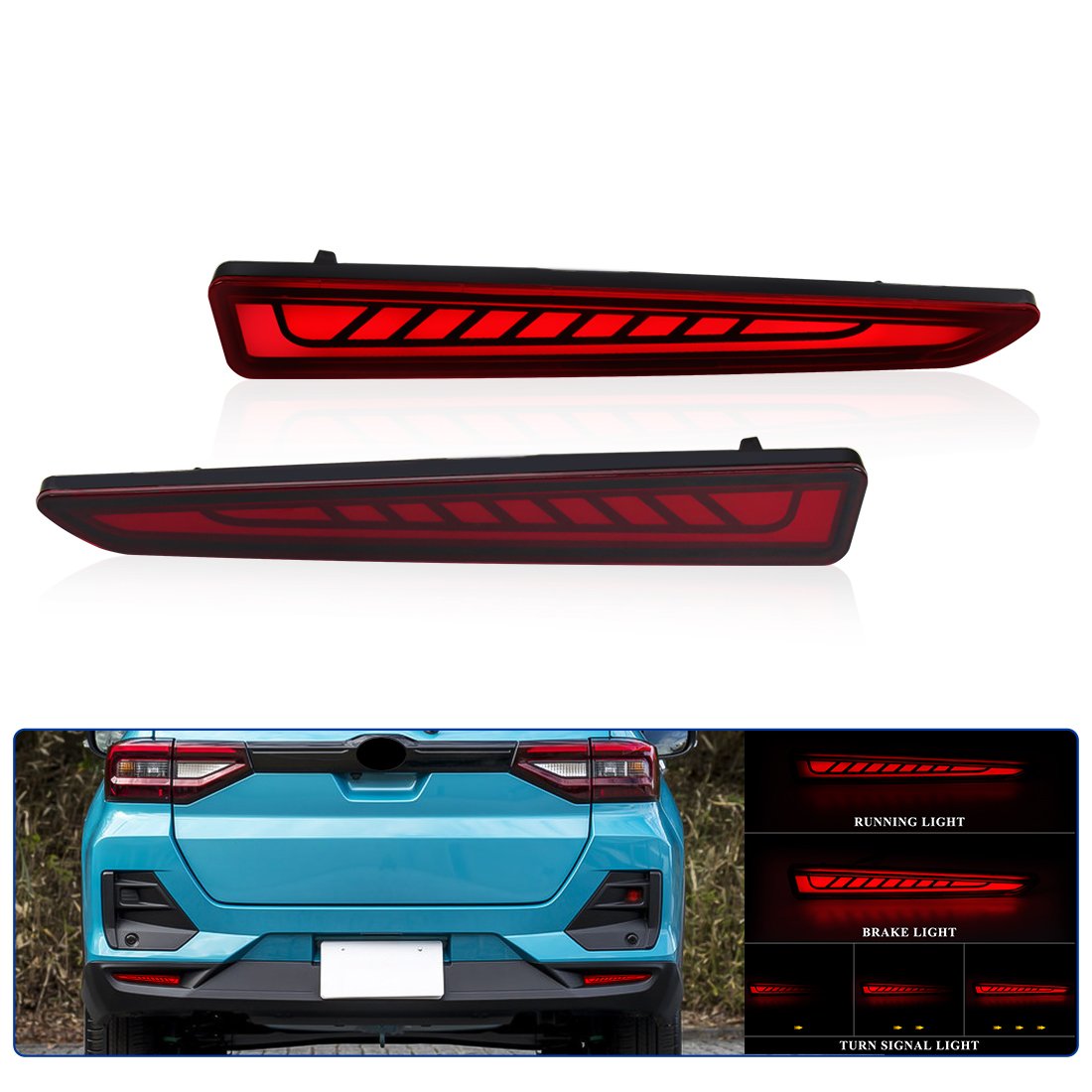 1 Pair Car Turn Signal LED Warning Lights for Toyota Raize 2019 2020 2021 2022 Car Rear Bumper Lights Tail Lights Accessories