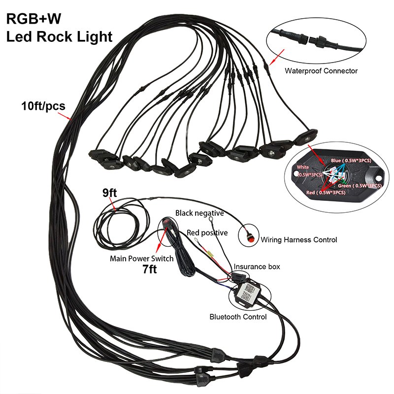 Wholesale Multicolor Car Underbody Led Light Pickup Truck Boats RGBW Led Rock Light Kits Bluetooth Control
