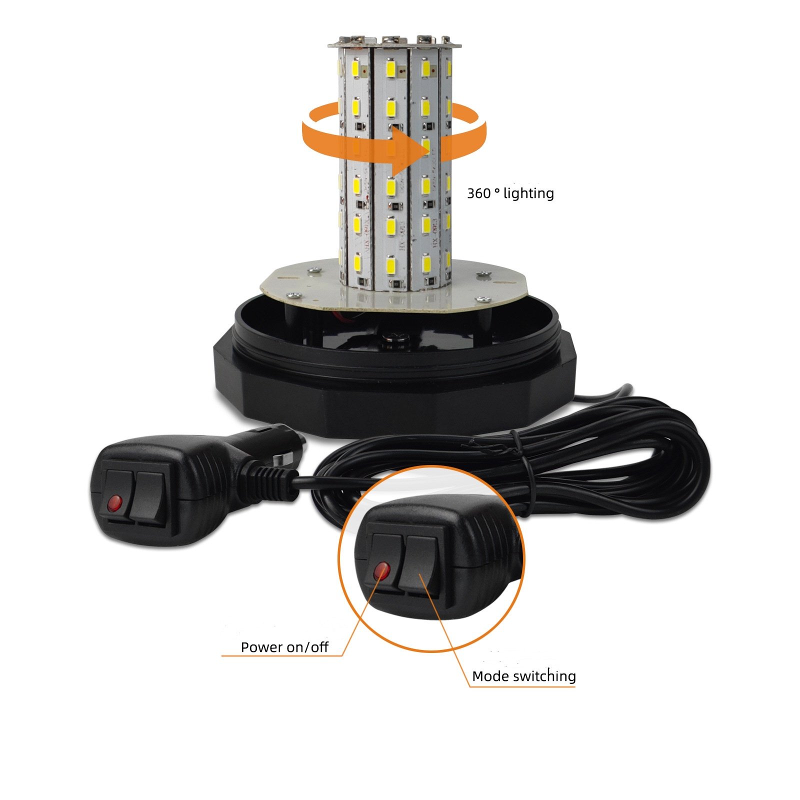 12V/24V 60LED Car Rotating Flashing Amber Beacon For Tractor Truck SUV Boat Rotary Warning Strobe Lamp