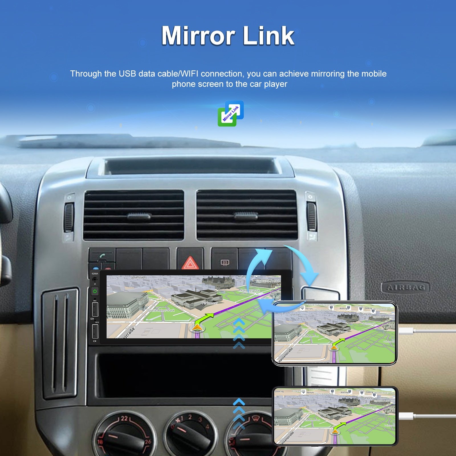 Podofo 6.86 Inch 1 Din Car Radio Wireless Carplay Android Auto EQ/BT/TF/USB/FM/AUX-IN Car MP5 Player OEM Factory