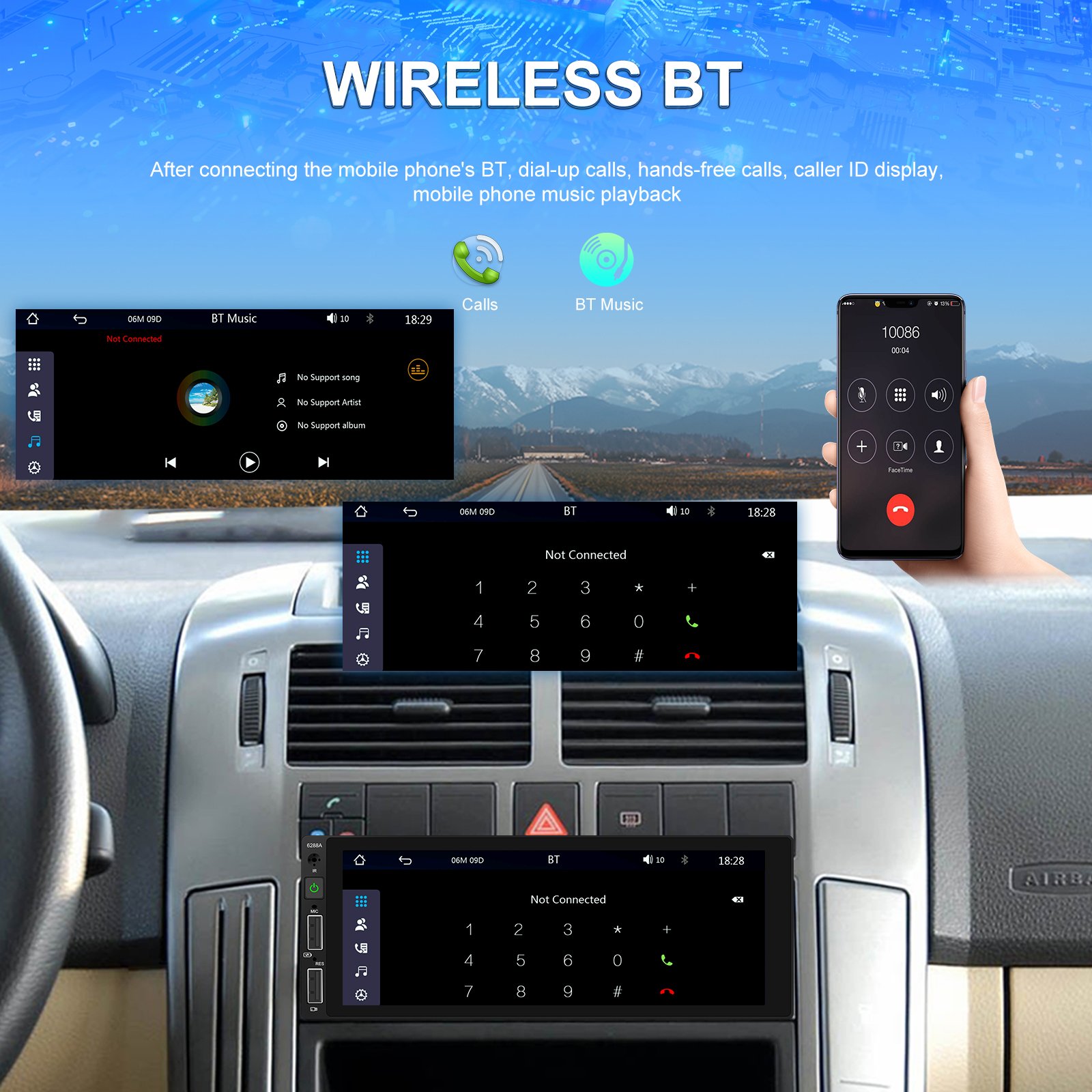 Podofo 6.86 Inch 1 Din Car Radio Wireless Carplay Android Auto EQ/BT/TF/USB/FM/AUX-IN Car MP5 Player OEM Factory