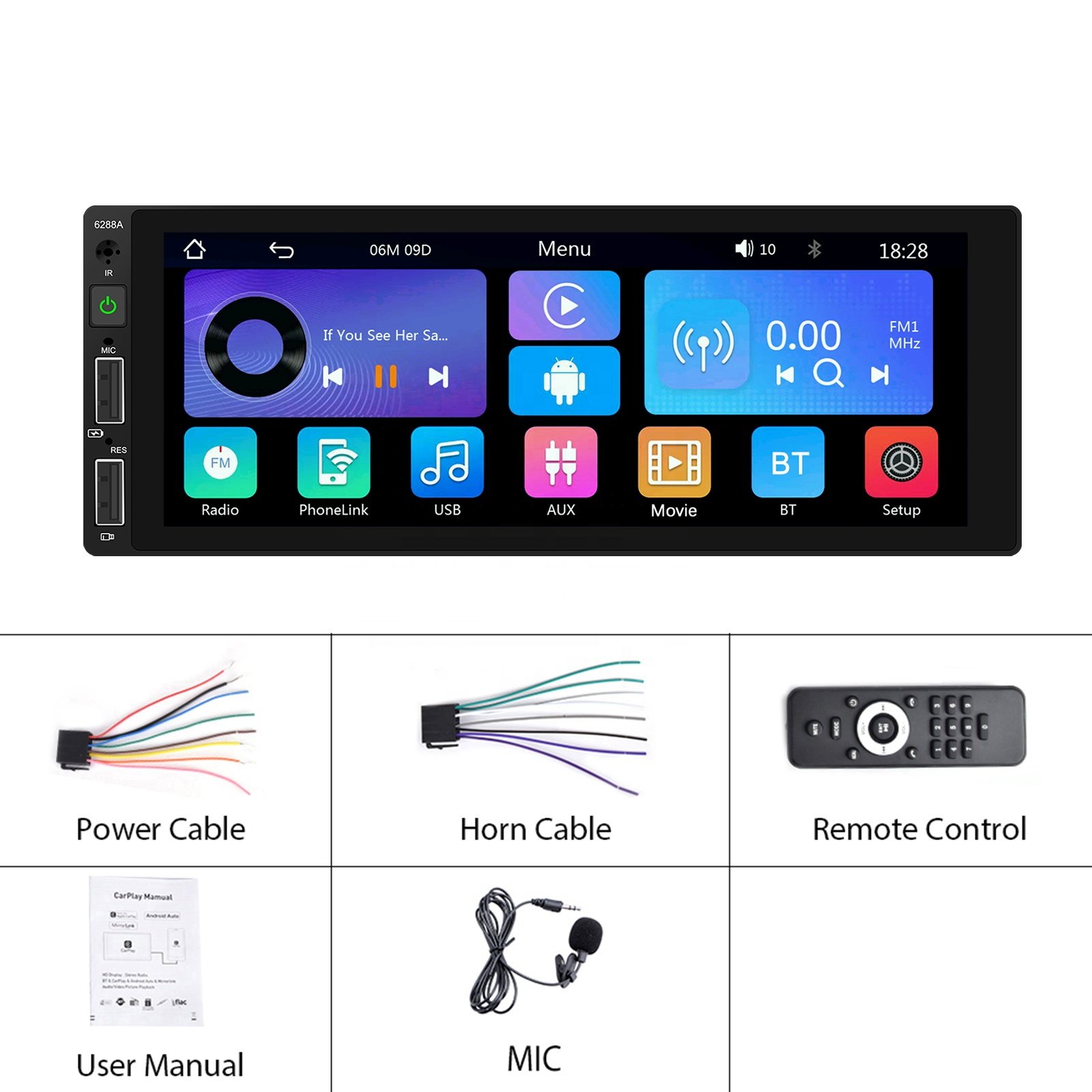 Podofo 6.86 Inch 1 Din Car Radio Wireless Carplay Android Auto EQ/BT/TF/USB/FM/AUX-IN Car MP5 Player OEM Factory