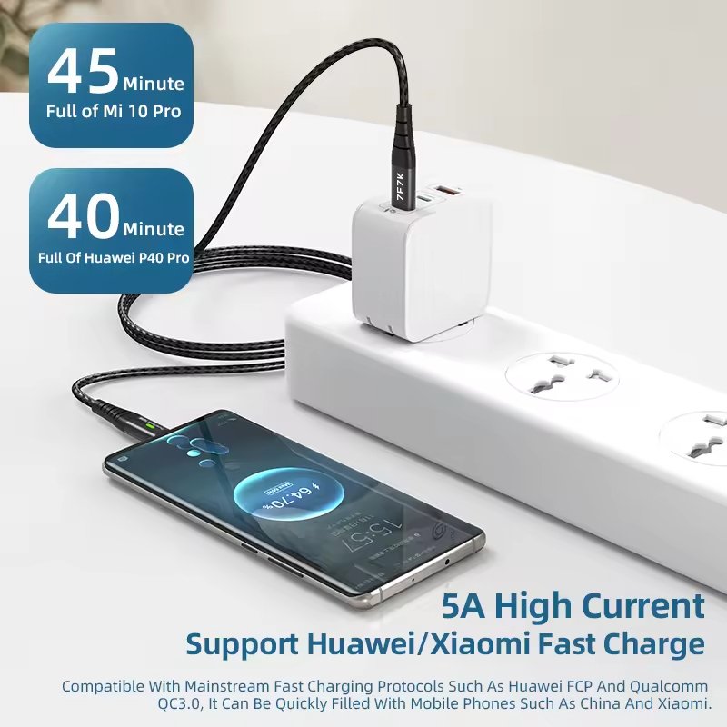 ZEZK phone accessories 2023 charging data cable with led light 100W type c charging cable with light