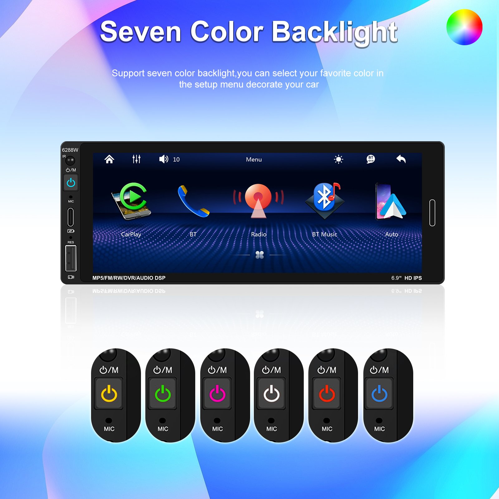 Podofo 6.86 Inch 1Din Car MP5 Player Touch Screen Carplay Android Auto BT TF/USB FM AUX Rear View Car Stereo MP5 Player