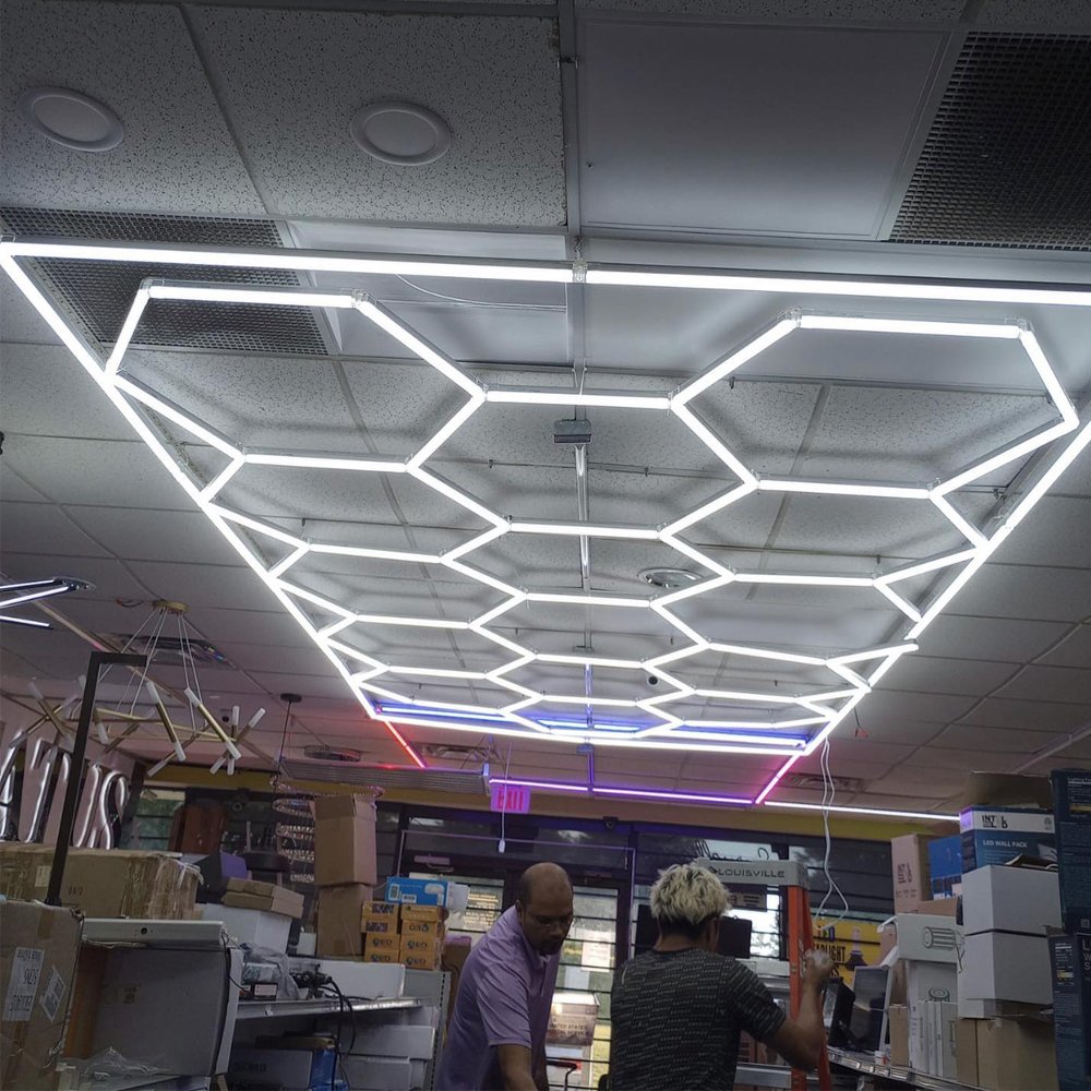 Factory Sell Hexagonal Ceiling Led Lights Hexagon Honeycomb Garage Detail Studio Detailing Lights