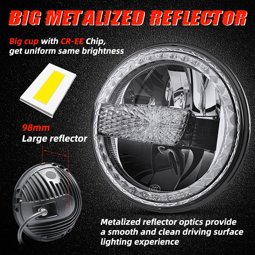7 Inch Round High Low Beam and DRL Super Car Light Accessories Led Auto For Jeep Wrangler Jk