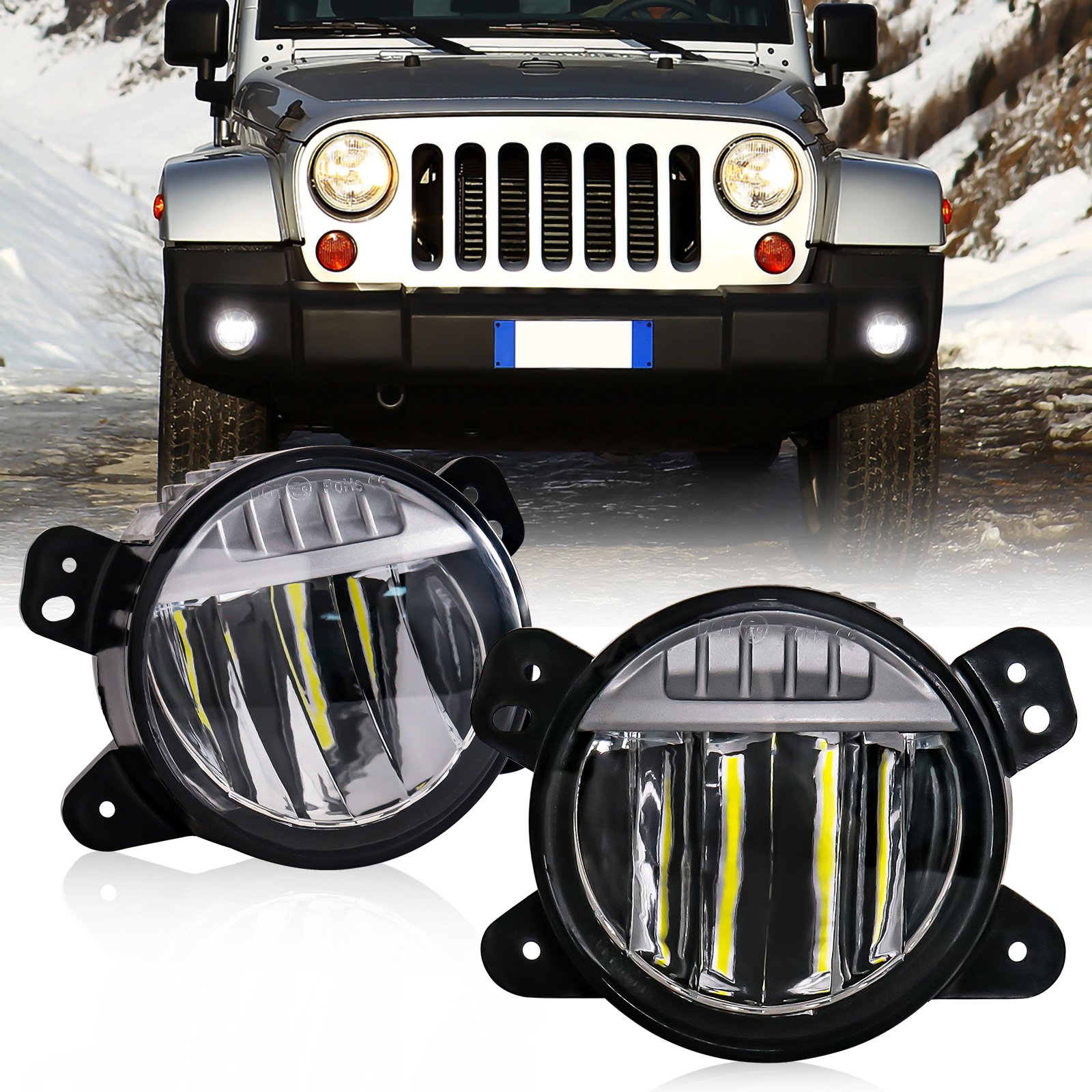 Car Front Bumper LED Fog Lights for Jeep Wrangler JL White LED Daytime Running Lights Waterproof Off-Road Headlights