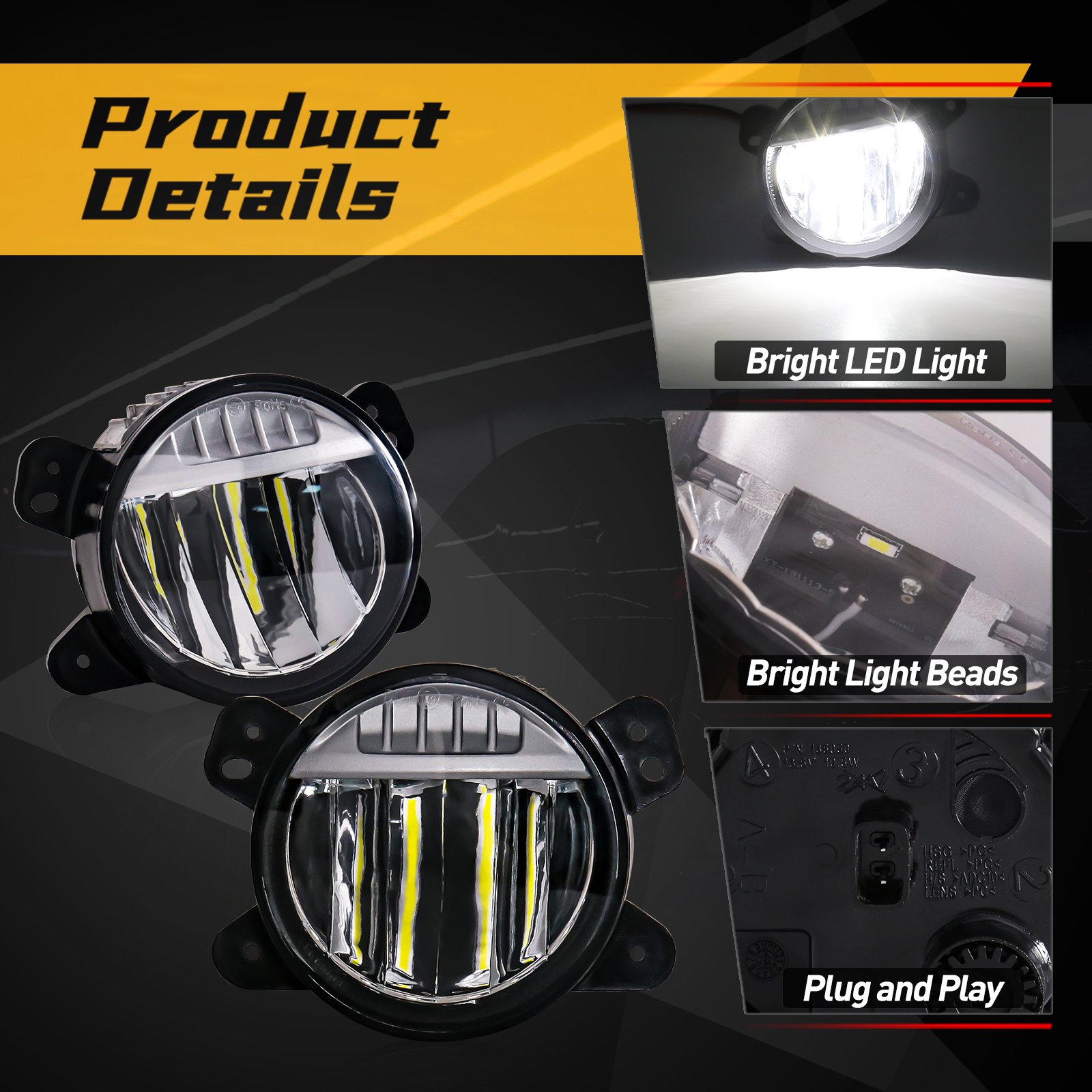 Car Front Bumper LED Fog Lights for Jeep Wrangler JL White LED Daytime Running Lights Waterproof Off-Road Headlights