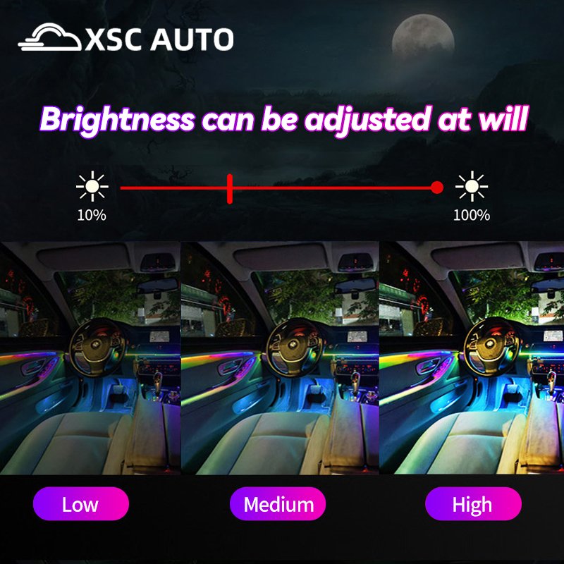 APP Control RGB LED Strip Decorative Ambient Fiber Optic Lamp 12V Car Accessories Interior Atmosphere Light