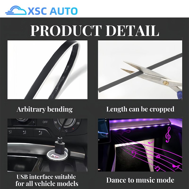 APP Control RGB LED Strip Decorative Ambient Fiber Optic Lamp 12V Car Accessories Interior Atmosphere Light