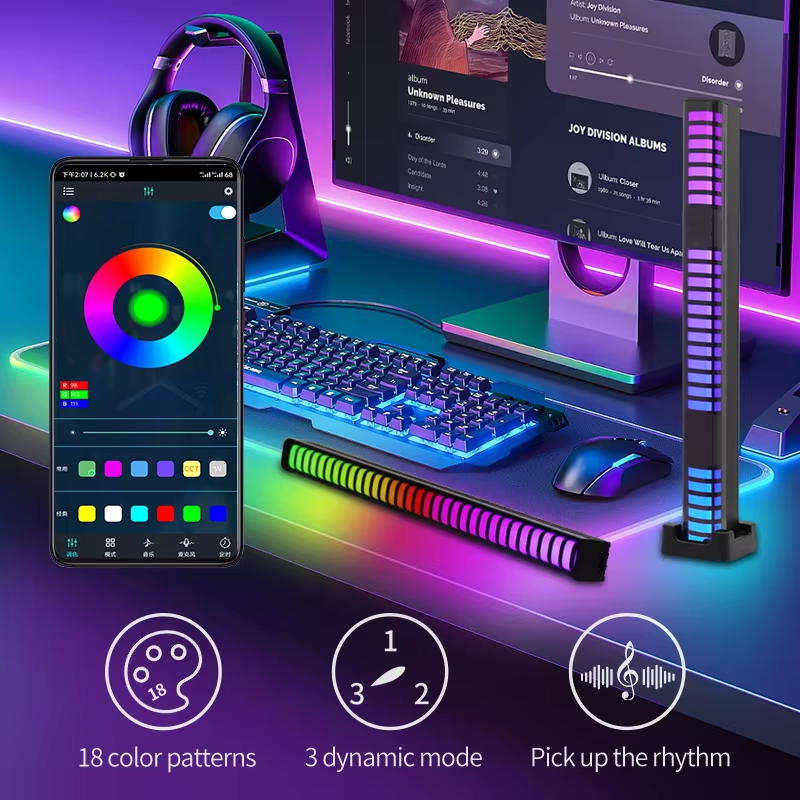 RGB LED Strip Light Music Sound Control Pickup Rhythm Ambient Lamp Atmosphere Night Lights For Bar Car Room TV Gaming Decoration