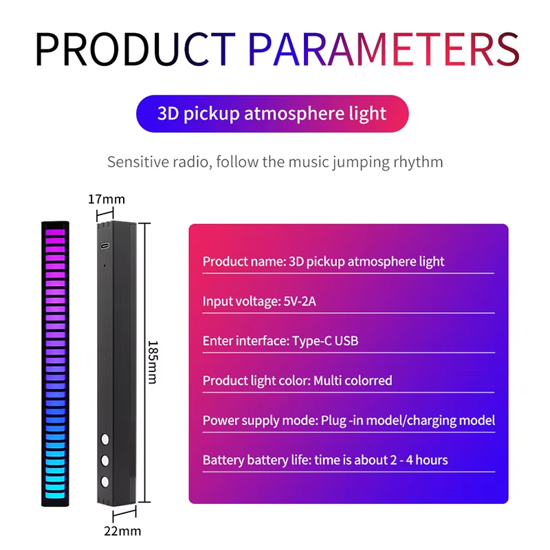 RGB LED Strip Light Music Sound Control Pickup Rhythm Ambient Lamp Atmosphere Night Lights For Bar Car Room TV Gaming Decoration
