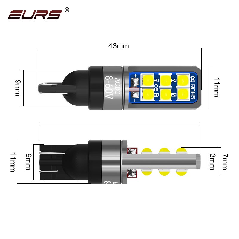 EURS T10 3030 12SMD Others Car Light Accessories car signal light T10 W5W 194 Lamp SMD 7 COLORS Universal car&motorcycle