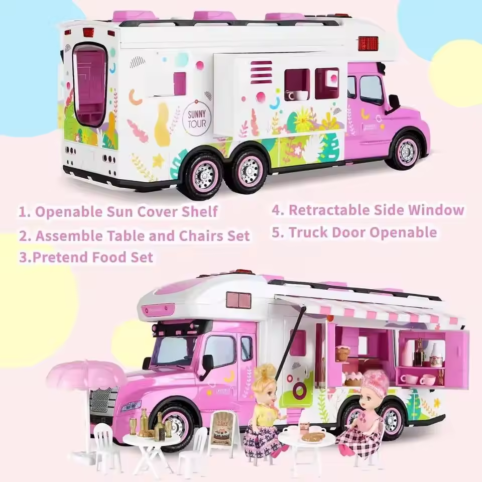 Hot 3-In-1 Pink Rc Truck Indoor DIY Doll House Play Set With Lights Sound Remote Control Bus Pretend Play Toy For Girls Gifts