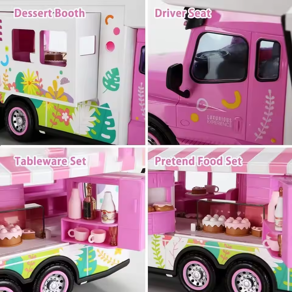 Hot 3-In-1 Pink Rc Truck Indoor DIY Doll House Play Set With Lights Sound Remote Control Bus Pretend Play Toy For Girls Gifts