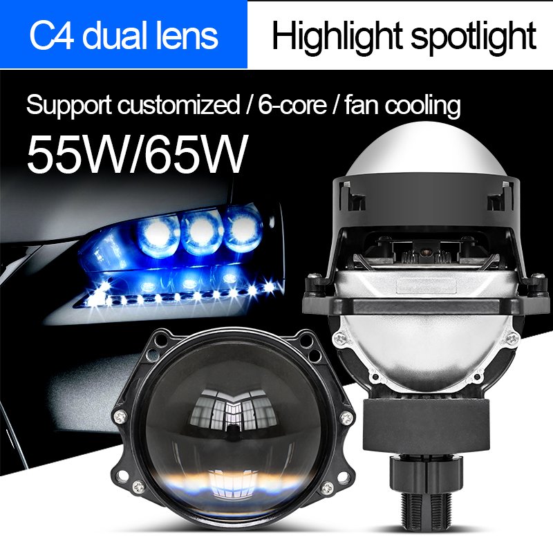 Custom 65W high power car led headlights lenses 2.5 inch bi led projector lens bulbs for car 6500K H4 led car accessories C4