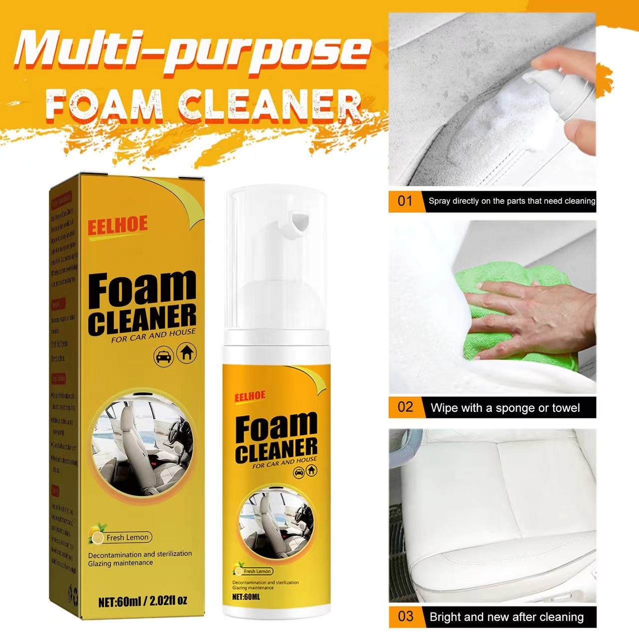 Multifunctional car Interior decontamination leather seat wash maintenance surfaces spray foam cleaner