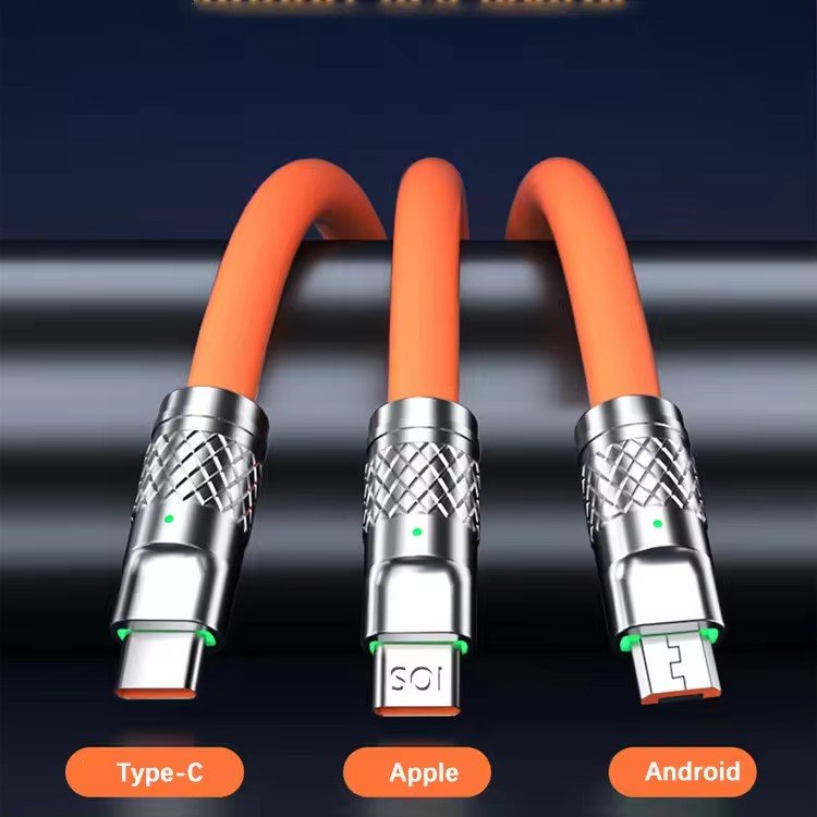 New Silicone 3in1 6A 120W USB Fast Charger Cable For Phone Micro USB Type-C Charging Cable For Huawei Samsung Xiaomi usb cables