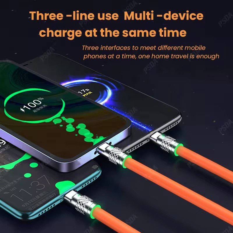 New Silicone 3in1 6A 120W USB Fast Charger Cable For Phone Micro USB Type-C Charging Cable For Huawei Samsung Xiaomi usb cables