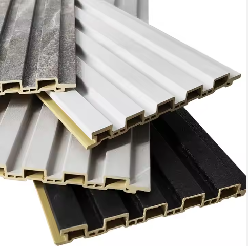 Acoustic Wooden Grain Wood Looking Veneer Slat Fluted Interior Decor Outdoor Exterior Plastic Pvc Wpc Wall Panels For Background