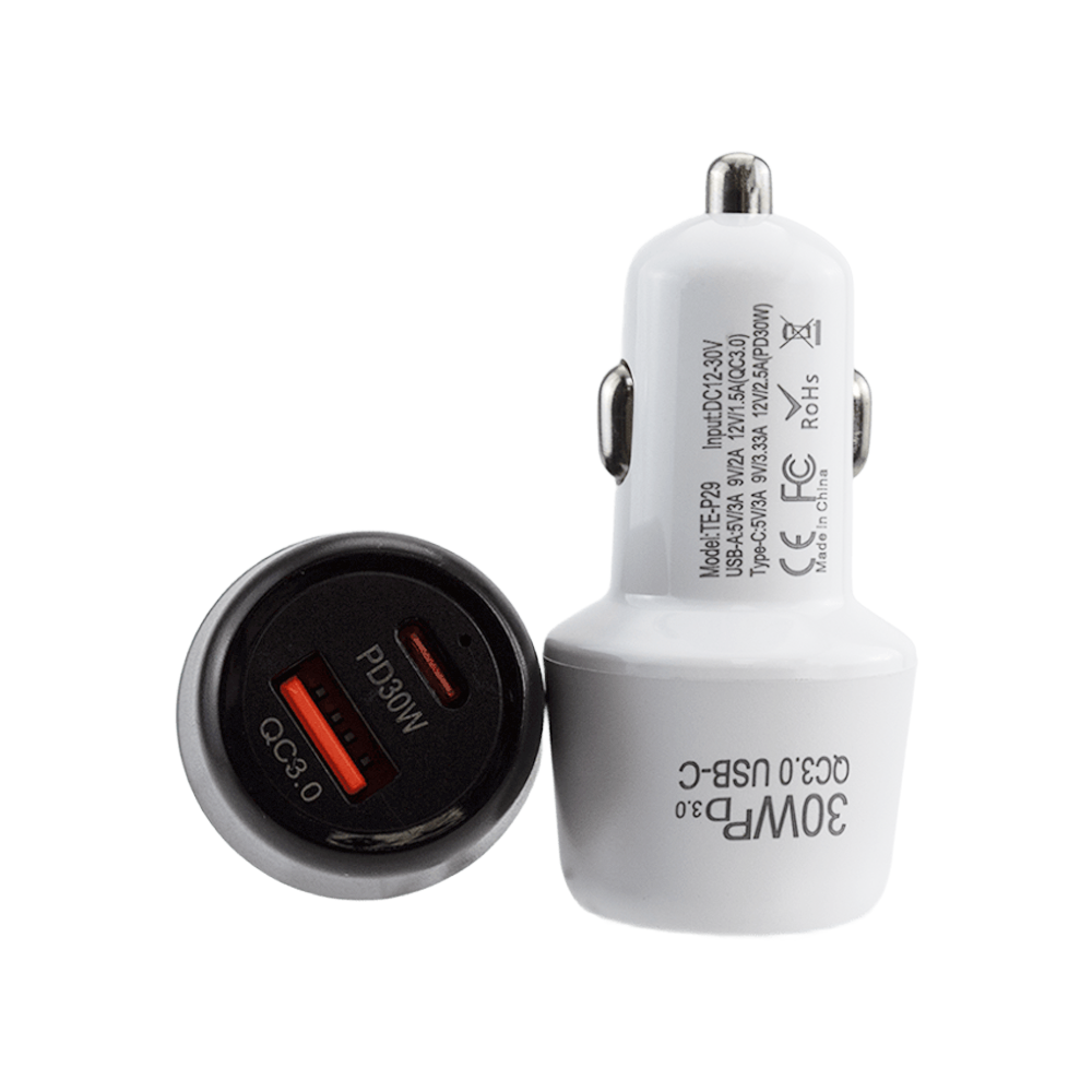 30 W Electric Car Charger PD QC 3.0 Dual Port Charger Adapter For Phone Quick Car Charger