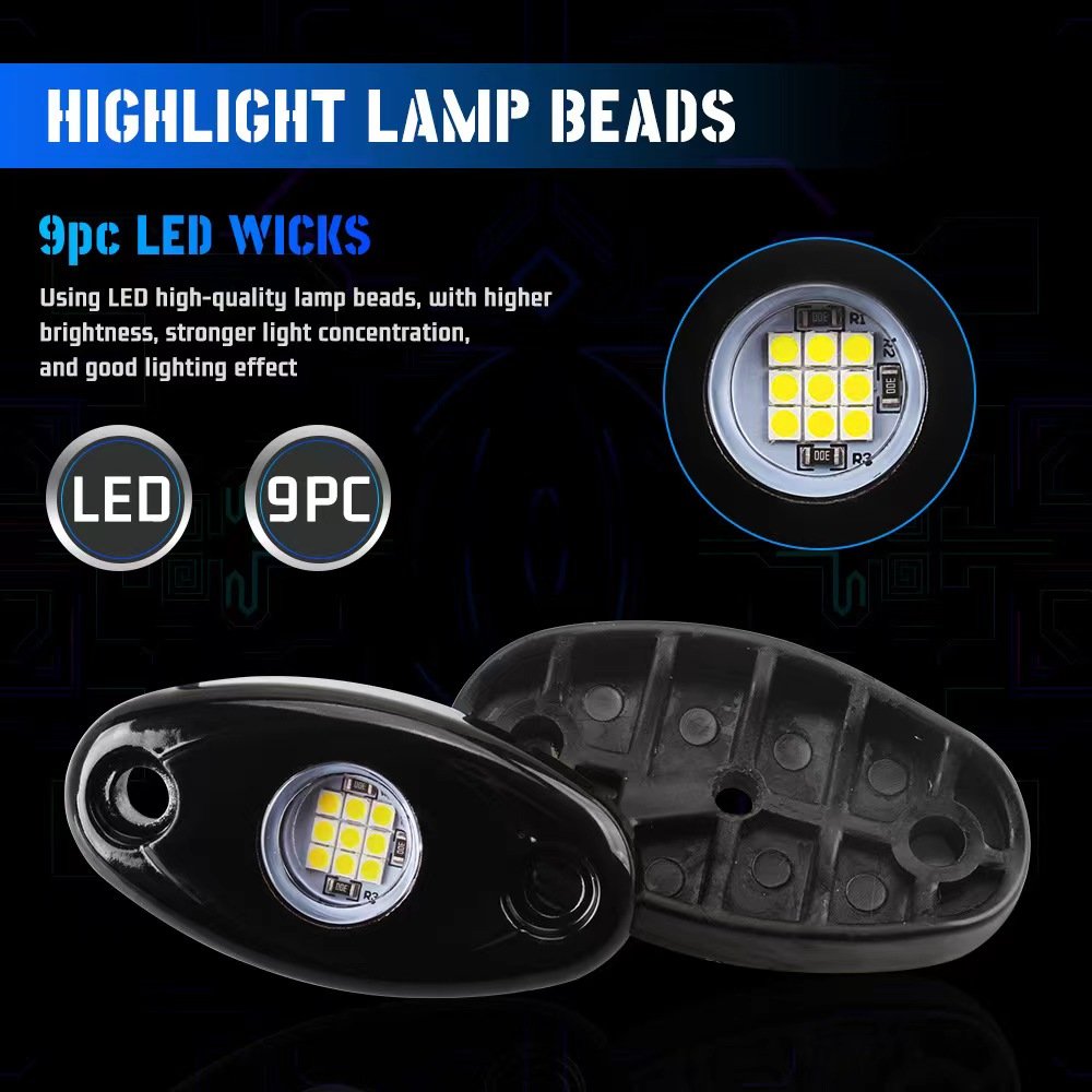 12V High Quality 9 LED Red Blue Amber Pure White Rock lights For Truck 4X4 Off-road other car light accessories Car Floor lights
