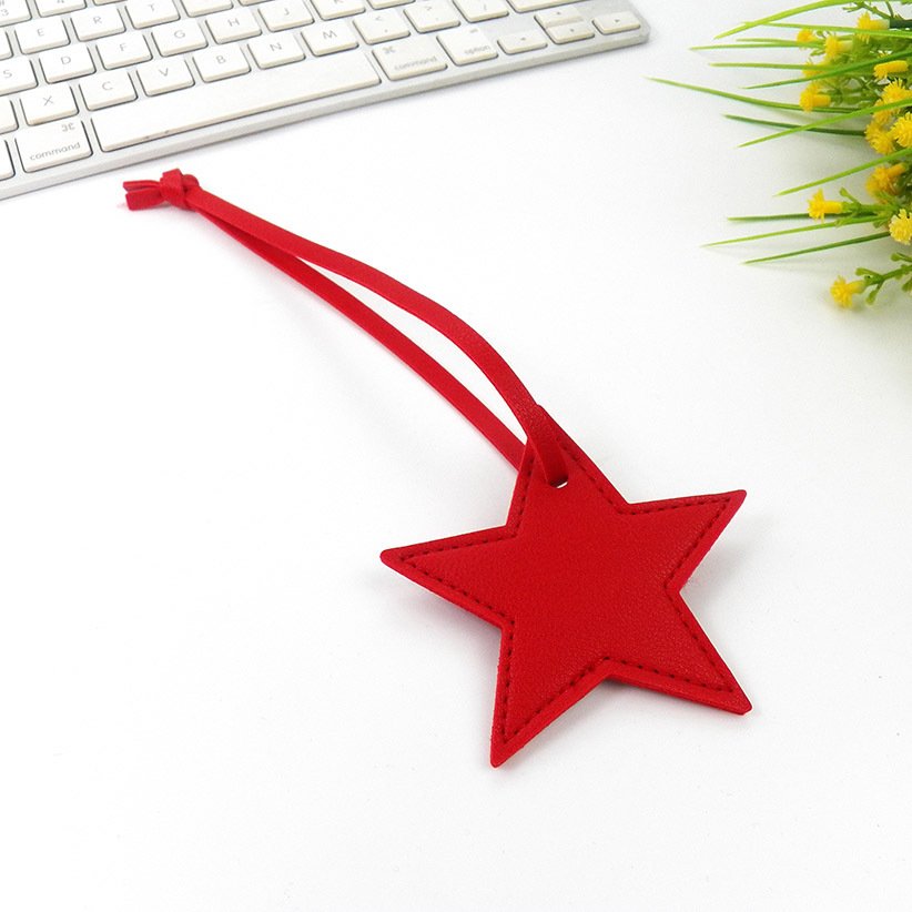 New Leather Tags Embossed Hang Tag With Cars Hang Tag Five-pointed Star Keyholder Keychains Car Key Chain Bag Charm