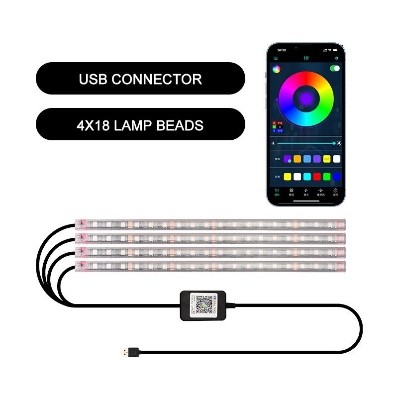 Neon 48 72 LED Car Interior Ambient Foot Well Light with USB Wireless Remote Music App Control Auto RGB Atmosphere Light