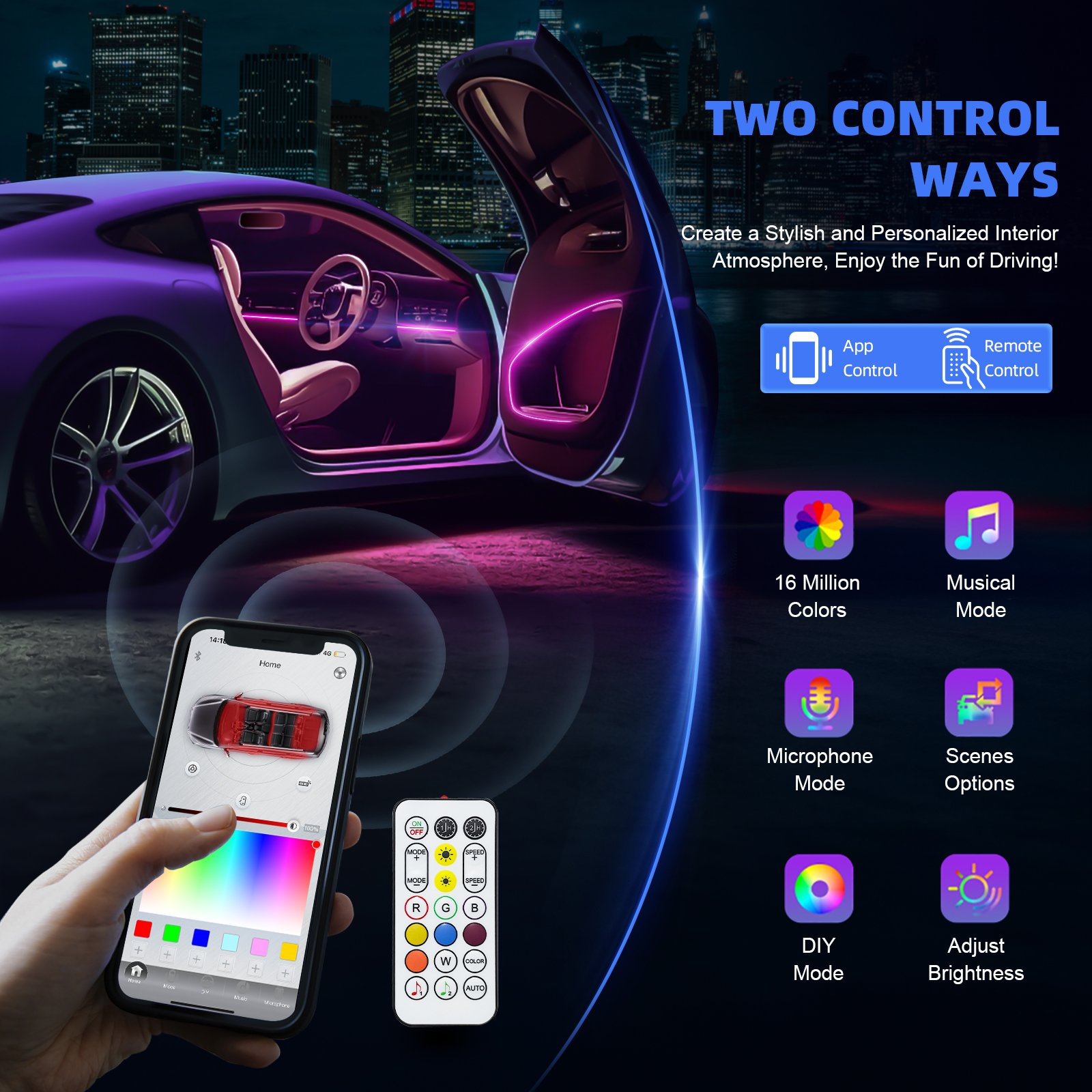 New style led strip light rgb 26 in 1/24 in 1/22 in 1 interior led lights Symphony car ambient light kit for 98% car