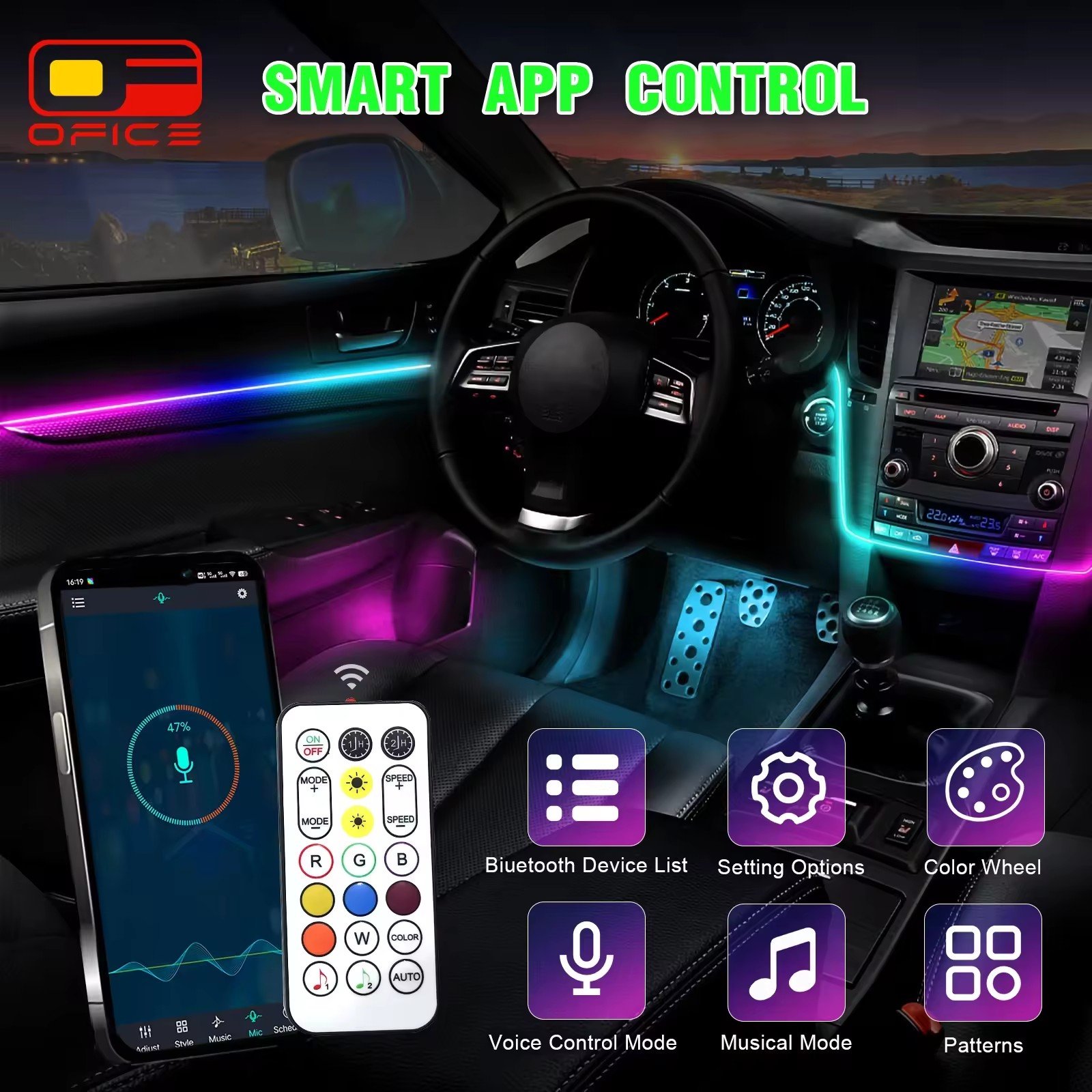 18 IN 1 Car Atmosphere Lights Car Interior Accessories Dynamic Led Ambient Light Vehicle Intelligent Lighting System For Car