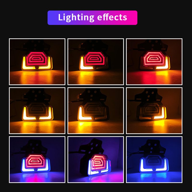 Motorcycle LED Rear Light Electric Motorbike Stop Brake Taillight License Plate Lamp Motorcycle Integrated Indicators Tail Light