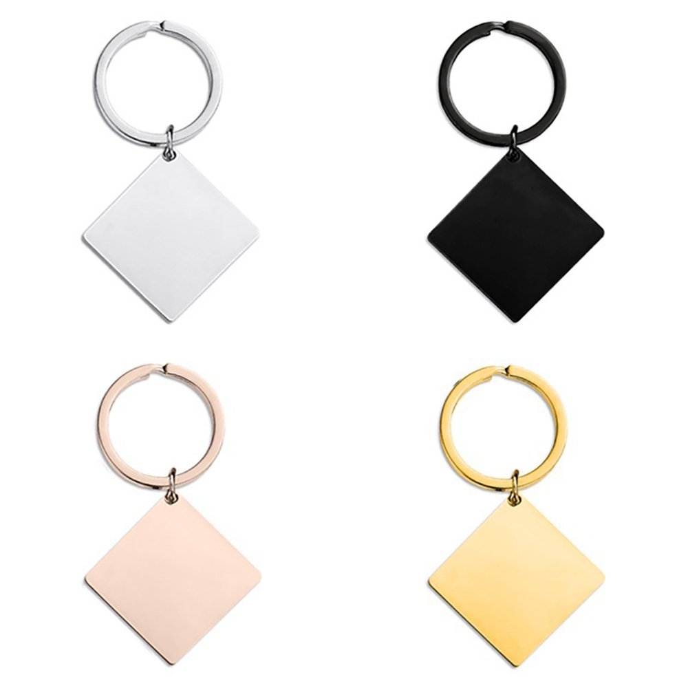 Square Double Hang Tag Light Keychain Mirror Polish Stainless Steel with Engraved Tag for Jewelry Making Blank Keyring