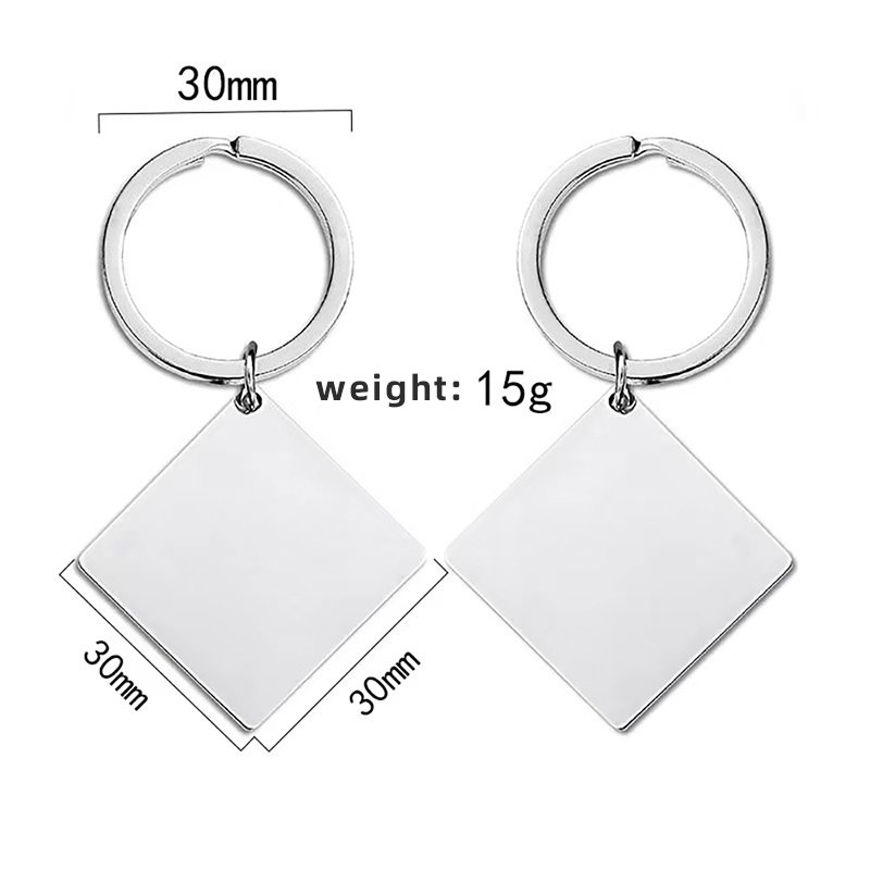 Square Double Hang Tag Light Keychain Mirror Polish Stainless Steel with Engraved Tag for Jewelry Making Blank Keyring