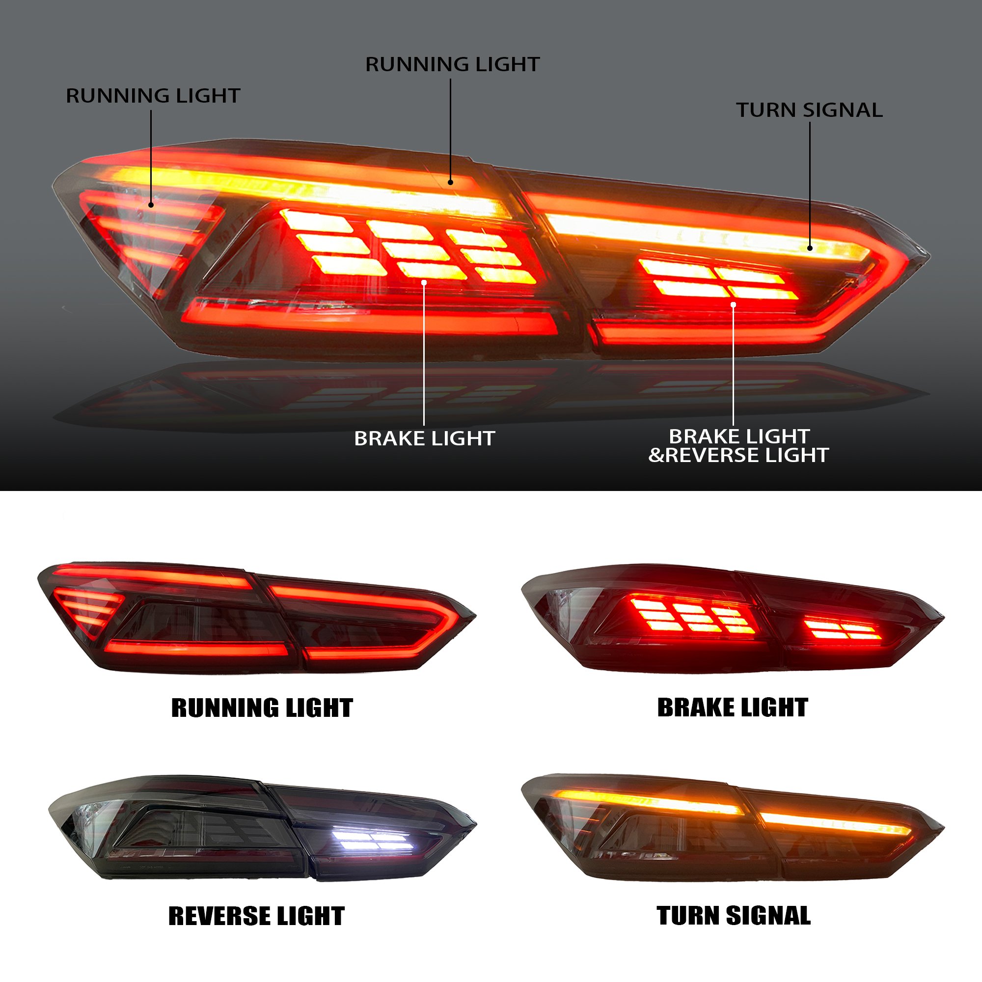 Smoke LED Tail Lights For 2018-2024 Toyota Camry SE XSE LE Lexus Style Sequential Rear Lamps Assembly