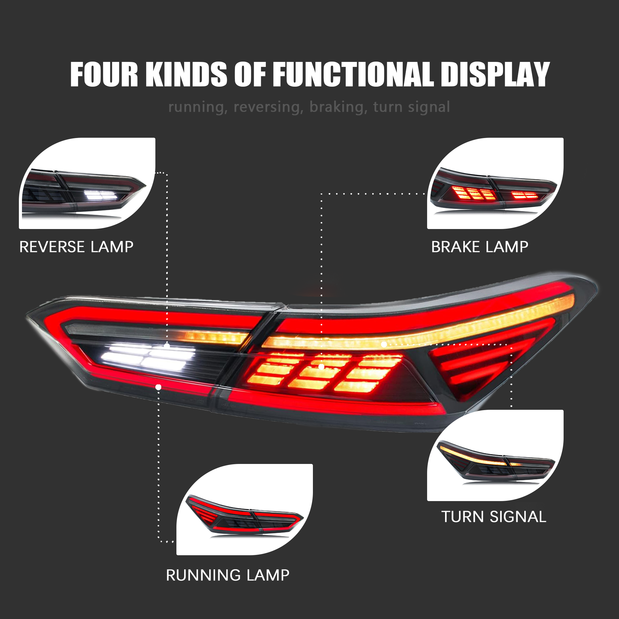 Smoke LED Tail Lights For 2018-2024 Toyota Camry SE XSE LE Lexus Style Sequential Rear Lamps Assembly