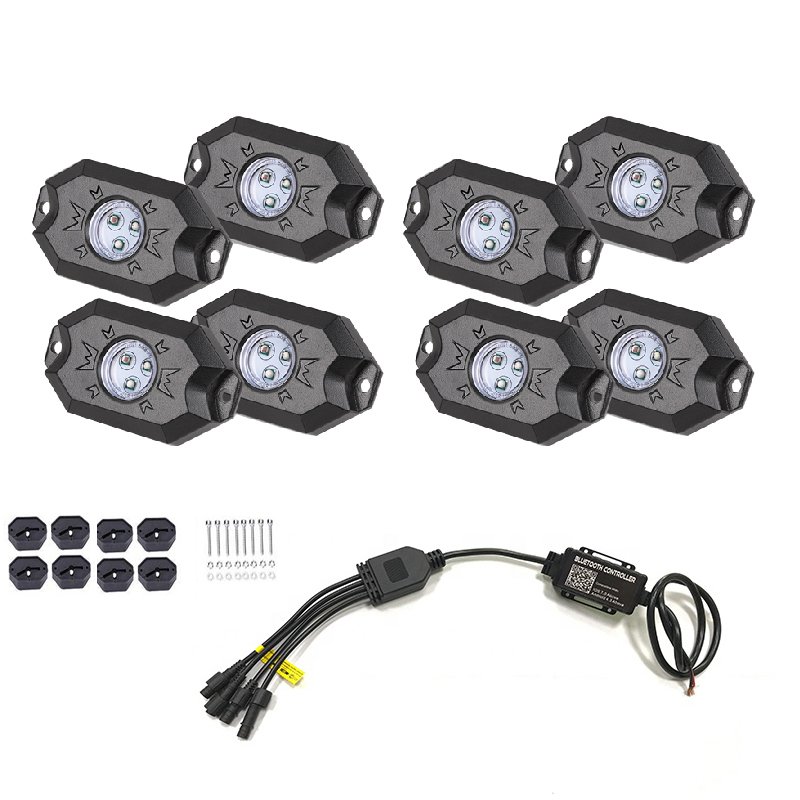 Other Car Light Accessories 8 Pods Wheel Light IP68 Waterproof Pure White 9W RGB Led Rock Lights for Truck Offroad